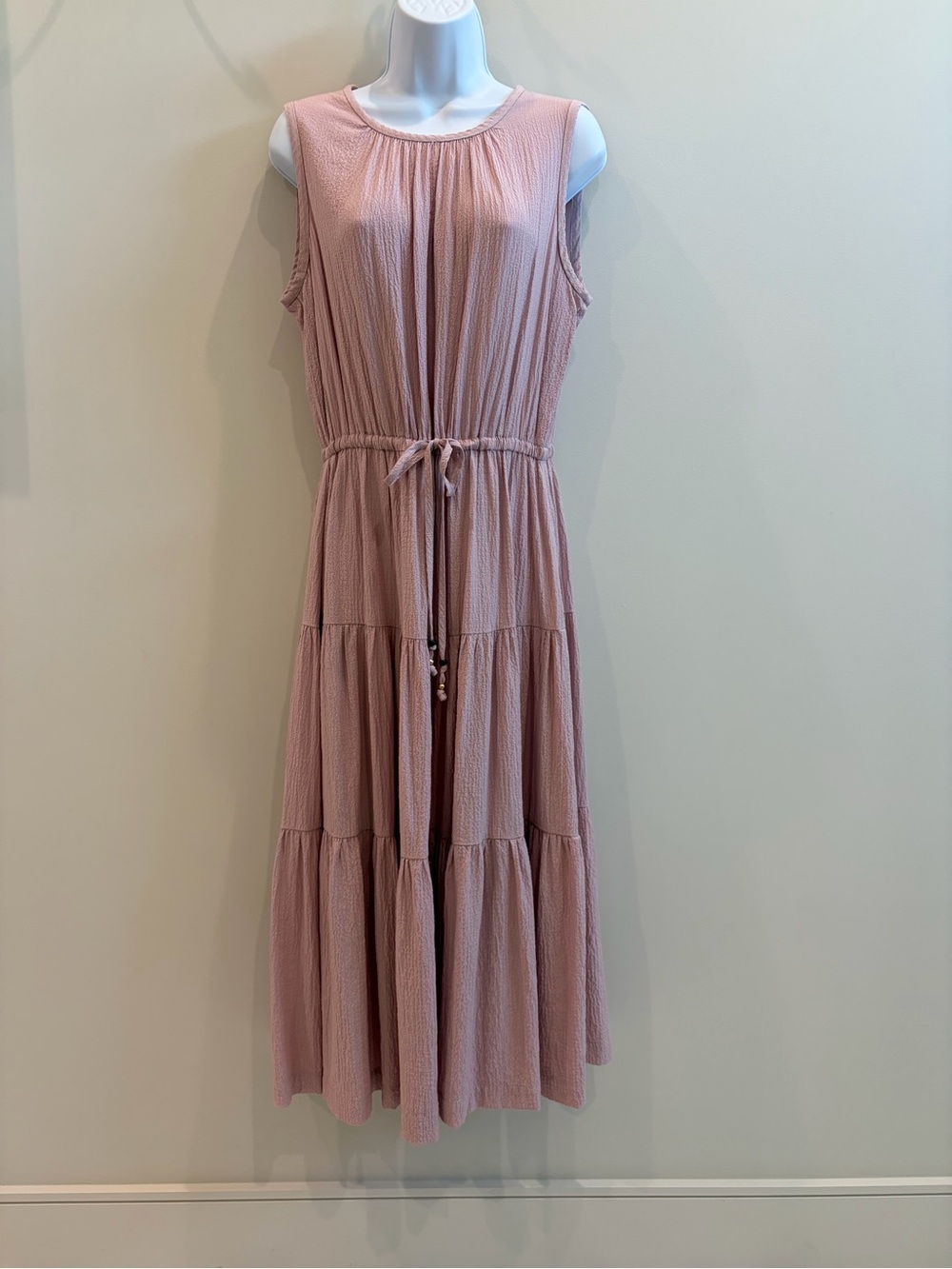Calvin Klein Sleeveless Tiered Drawstring Maxi Dress - Dusty Rose - Size 12